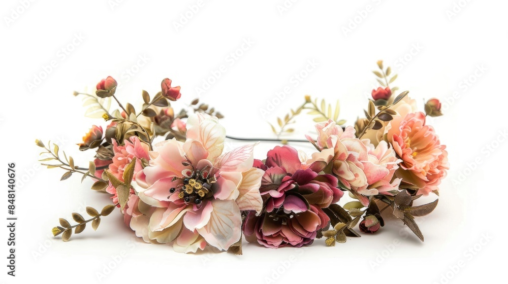 Obraz premium Artificial flower tiara on a white background