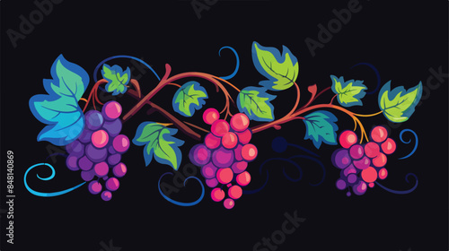 Stylized grape vine vector illustration. Winery sym photo