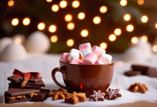 Wallpaper Mural A cup of hot chocolate with marshmallows and a dusting of snow on a cozy table setting Torontodigital.ca