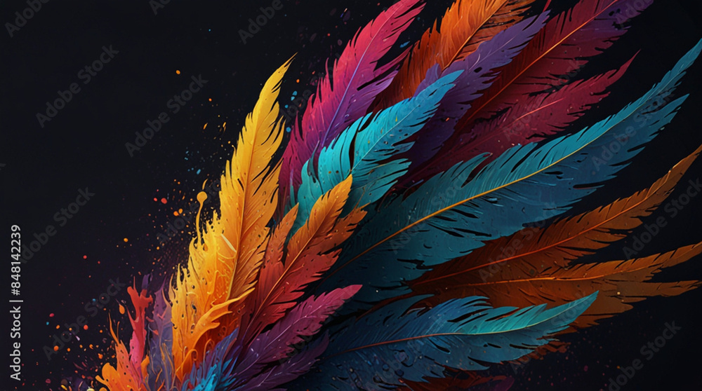 Obraz premium feather wallpaper with beautiful colorful colors on a dark background