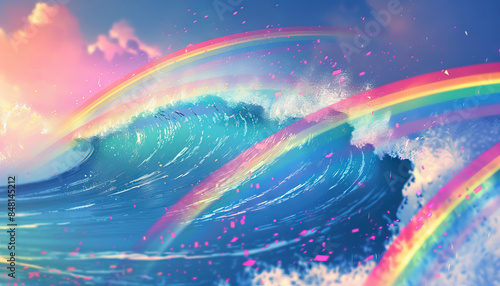 Surfing on rainbows, I rode waves of color and joy across the sky