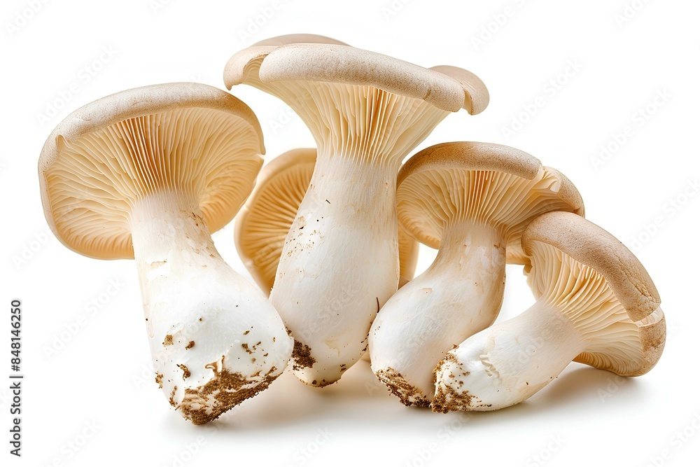 A group of mushrooms on a white surface A group of mushrooms on a white surface