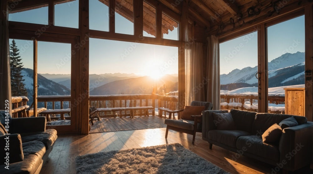 Fototapeta premium Beautiful apartment with wood in the mountains