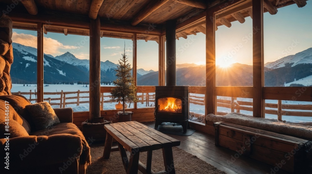 Fototapeta premium Beautiful apartment with wood in the mountains