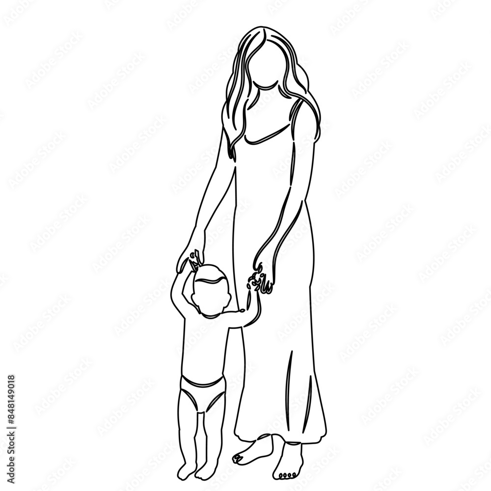 mom and baby sketch on white background vector mom and baby sketch on white background vector