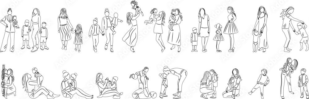 set of mom and baby sketch on white background vector set of mom and baby sketch on white background vector