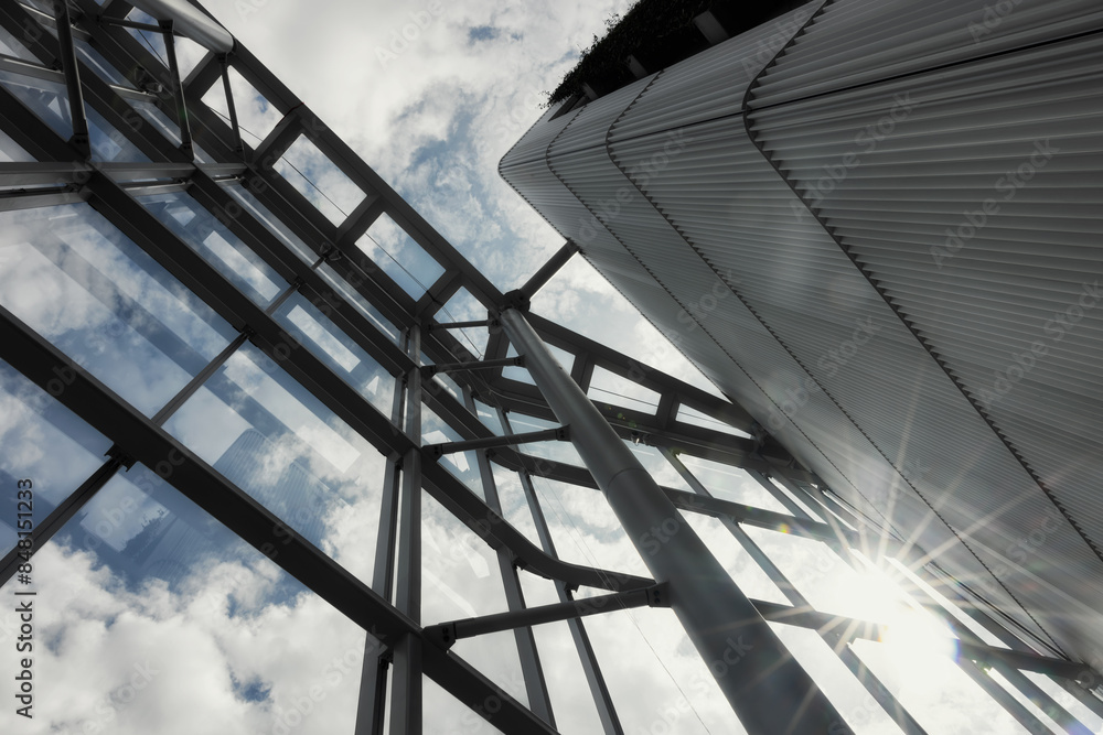 Steel frames supporting modern architectural structure Steel frames supporting modern architectural structure