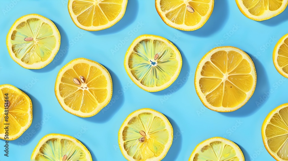 Fresh Citrus Fruit Slices on Vibrant Blue Background Fresh Citrus Fruit Slices on Vibrant Blue Background