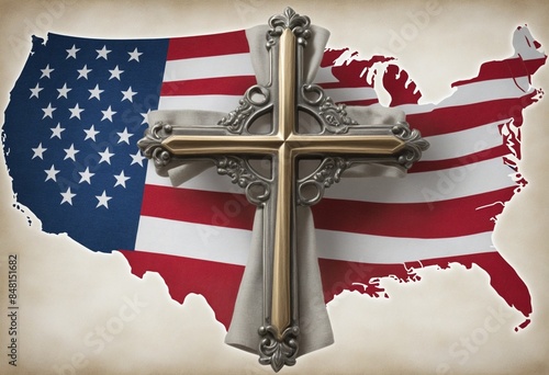 christian cross with american flag photo