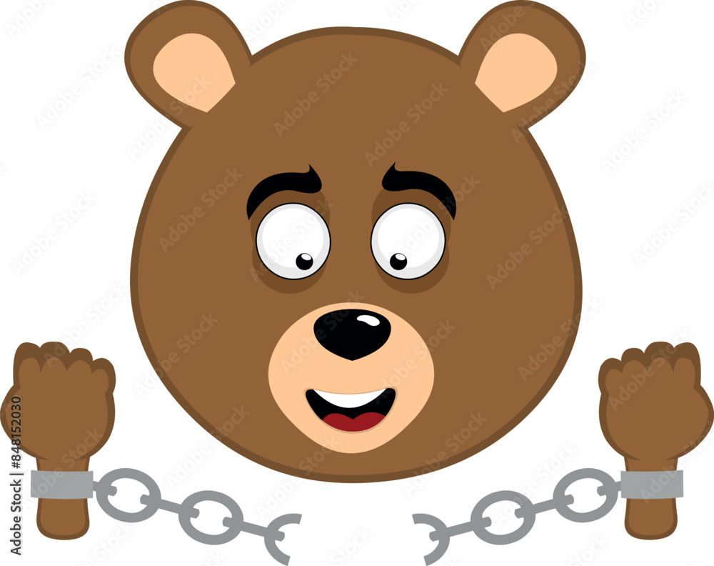 Obraz premium vector illustration face brown bear grizzly cartoon breaking chains in freedom and enmancipation