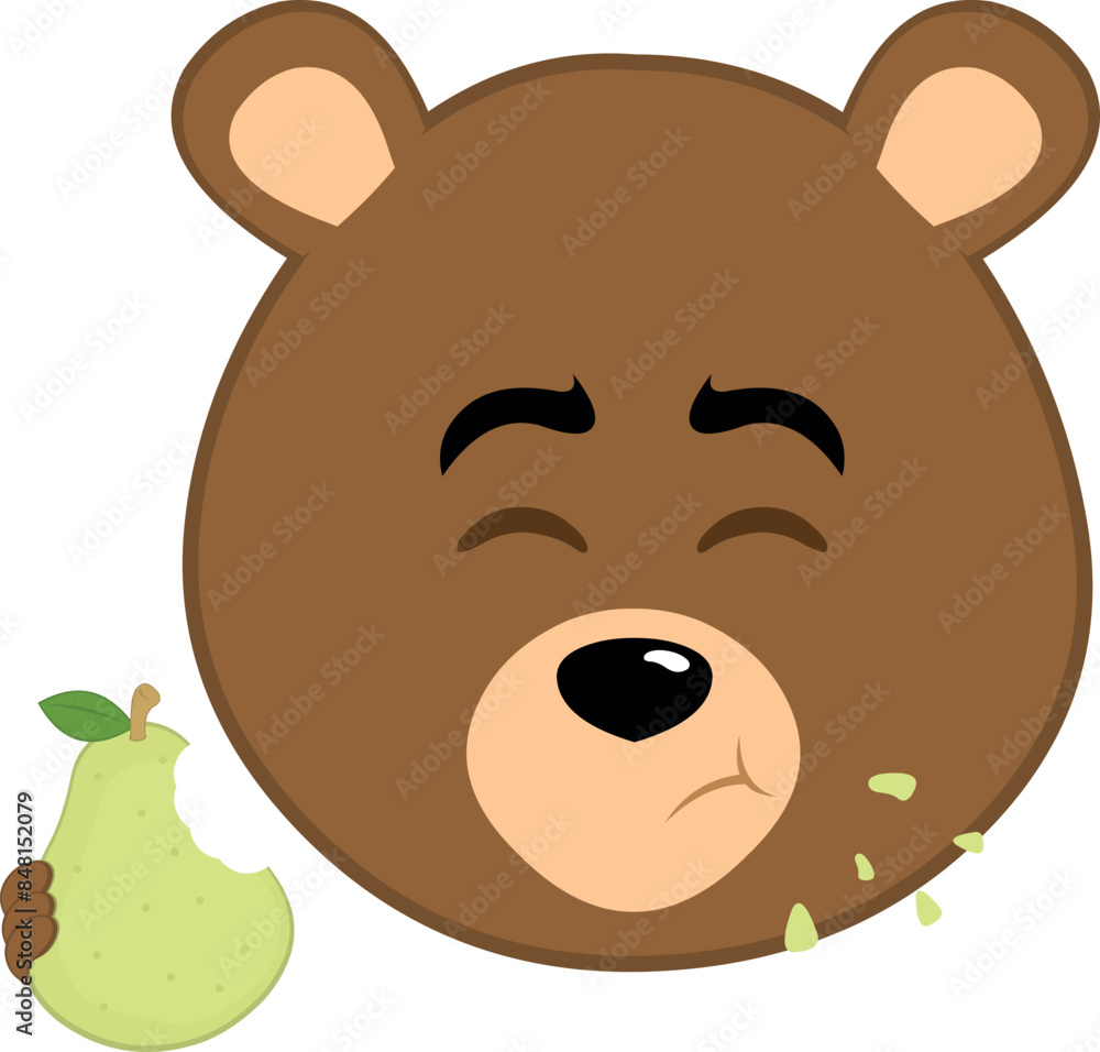 vector illustration face brown bear grizzly cartoon eating pear fruit vector illustration face brown bear grizzly cartoon eating pear fruit