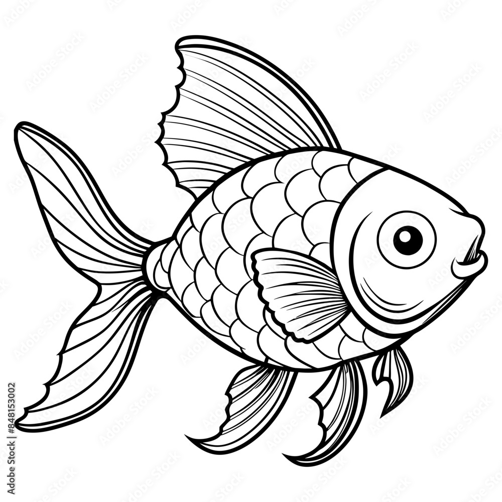 Goldfish swimming in a transparent round glass fishbowl. Kids coloring page vector Goldfish swimming in a transparent round glass fishbowl. Kids coloring page vector