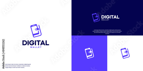 Digital wallet with a combination of mobile phone, modern tech, logo design template.