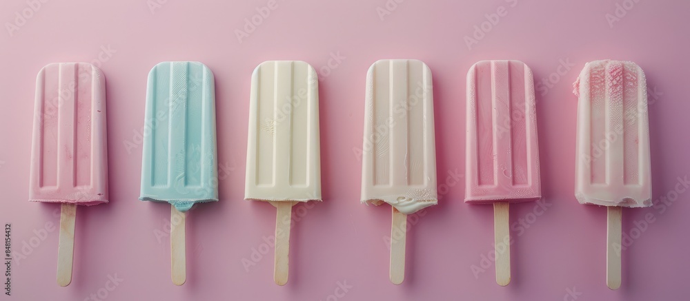 Fototapeta premium Ice cream popsicles on a backdrop of soft pastel hues