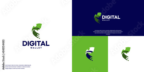 money logo with digital theme, with pixel effect, modern transaction, logo design vector.