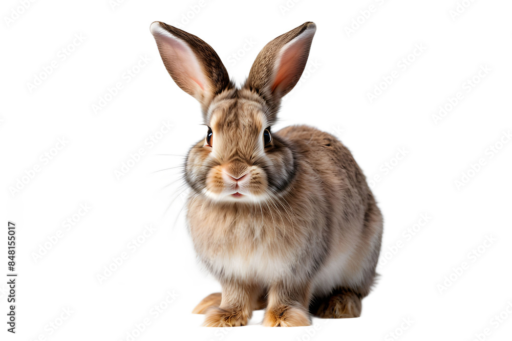 Obraz premium tudio portrait of cute rabbit isolated on transparent png background, happy bunny running on floor, adorable fluffy rabbit that sniffing.