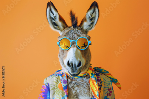 a donkey wearing sunglasses and a shirt © Doina