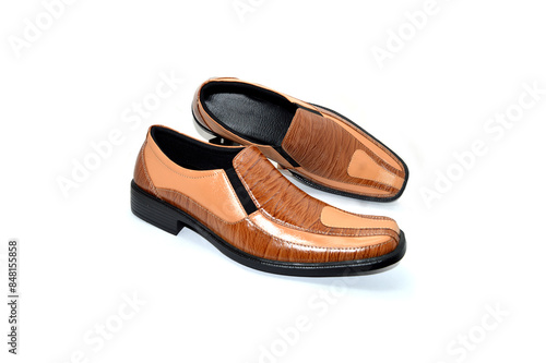 Men's flat photo colourful shoes isolated on white background.