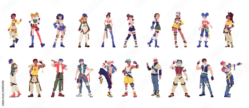 Obraz premium Vector Cyberpunk Futuristic Characters Cartoon Set Illustration Isolated