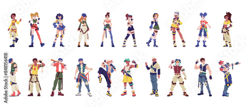 Vector Cyberpunk Futuristic Characters Cartoon Set Illustration Isolated