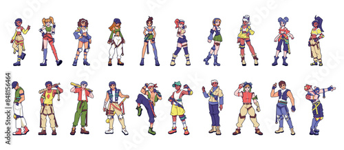 Vector Cyberpunk Futuristic Characters Cartoon Set Illustration Isolated