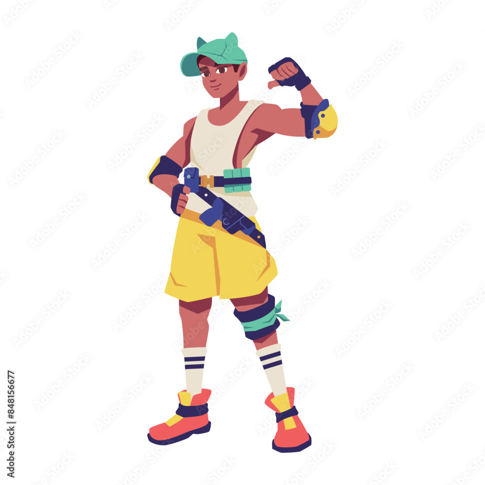 Vector Man Character Weapon Cartoon Cyberpunk Illustration Isolated Vector Man Character Weapon Cartoon Cyberpunk Illustration Isolated