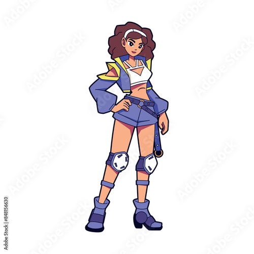 Vector Girl Character Weapon Cartoon Cyberpunk Illustration Isolate