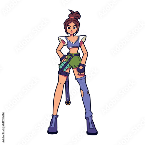 Vector Girl Character Weapon Cartoon Cyberpunk Illustration Isolate