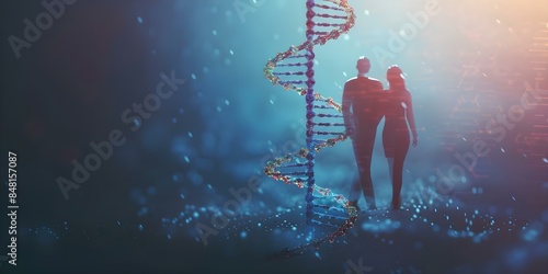 Exploring Genetic Heritage in Genealogy 3D Render with Flat Design. Concept Ancestry Exploration, Genetic Inheritance, 3D Rendering, Flat Design, Genealogy Research