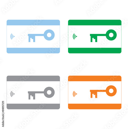 Conjunto de iconos de tarjetas de llave acceso de hotel. Vector. 
