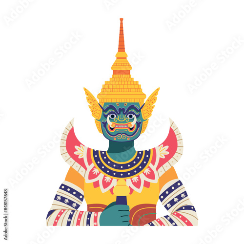 Vector Thai God Guardian Giant Cartoon Illustration Isolated