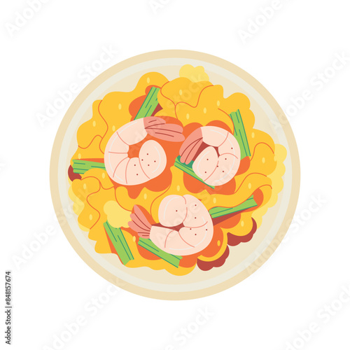 Vector Pad Thai Noddles Traditional Thai Food Cartoon Illustration Isolated