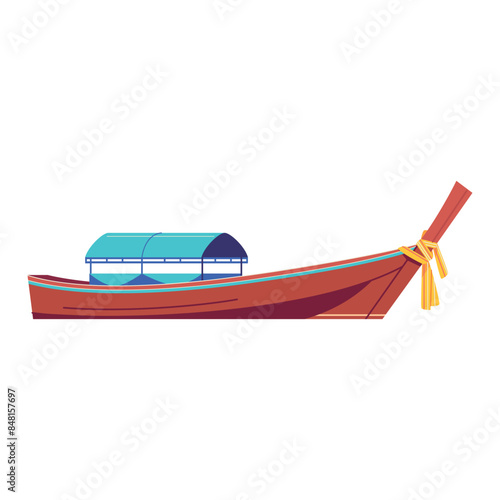 Vector Long Tail Boat Cartoon Illustration Isolated