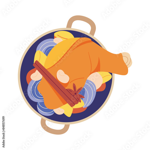 Vector Massaman Curry Chicken Traditional Thai Food Cartoon Illustration Isolated