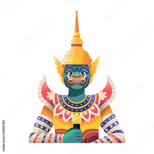 Vector Thai God Guardian Giant Cartoon Illustration Isolated