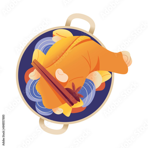 Vector Massaman Curry Chicken Traditional Thai Food Cartoon Illustration Isolated