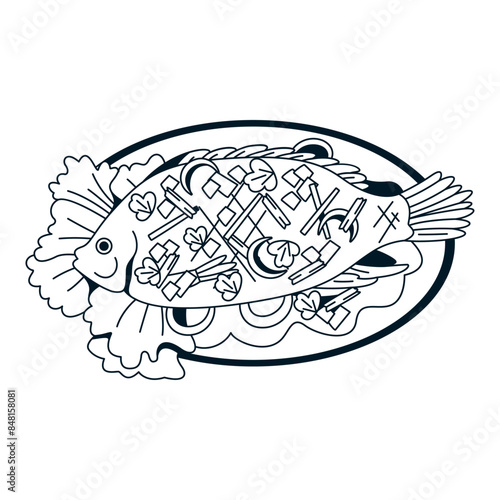 Vector Fish Fry Thai Traditional Thai Food Cartoon Illustration Isolated