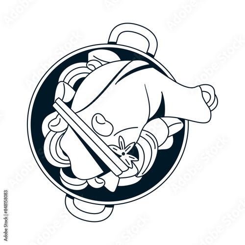 Vector Massaman Curry Chicken Traditional Thai Food Cartoon Illustration Isolated