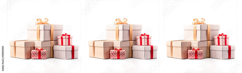 Obraz premium Stack of handcraft gift boxes on transparent background