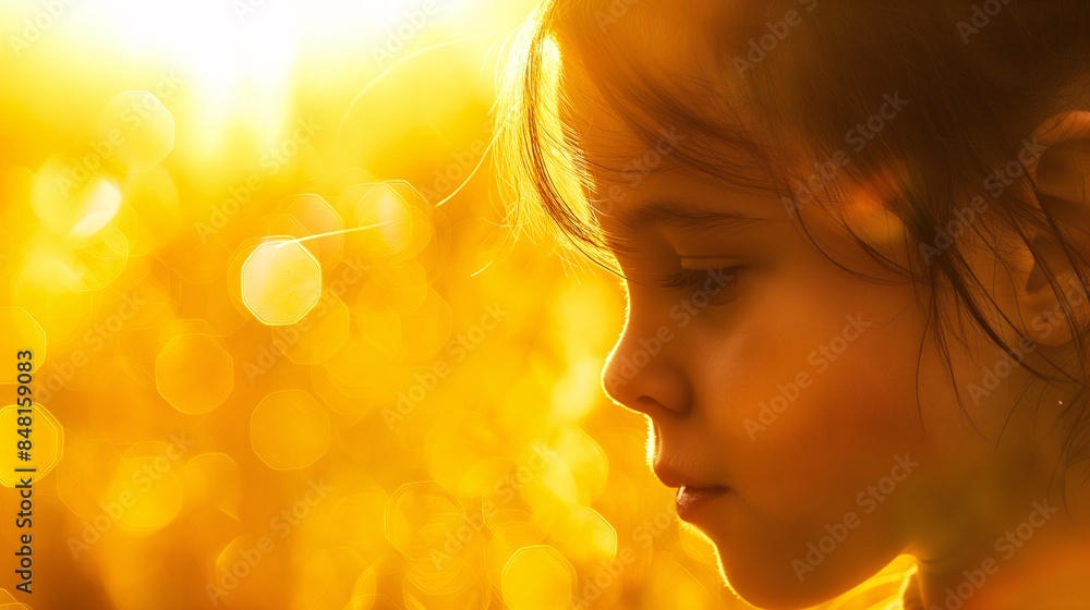 Close-up of a young girl in warm sunset light, capturing a serene and thoughtful moment. Perfect for themes of childhood and contemplation. Close-up of a young girl in warm sunset light, capturing a serene and thoughtful moment. Perfect for themes of childhood and contemplation.