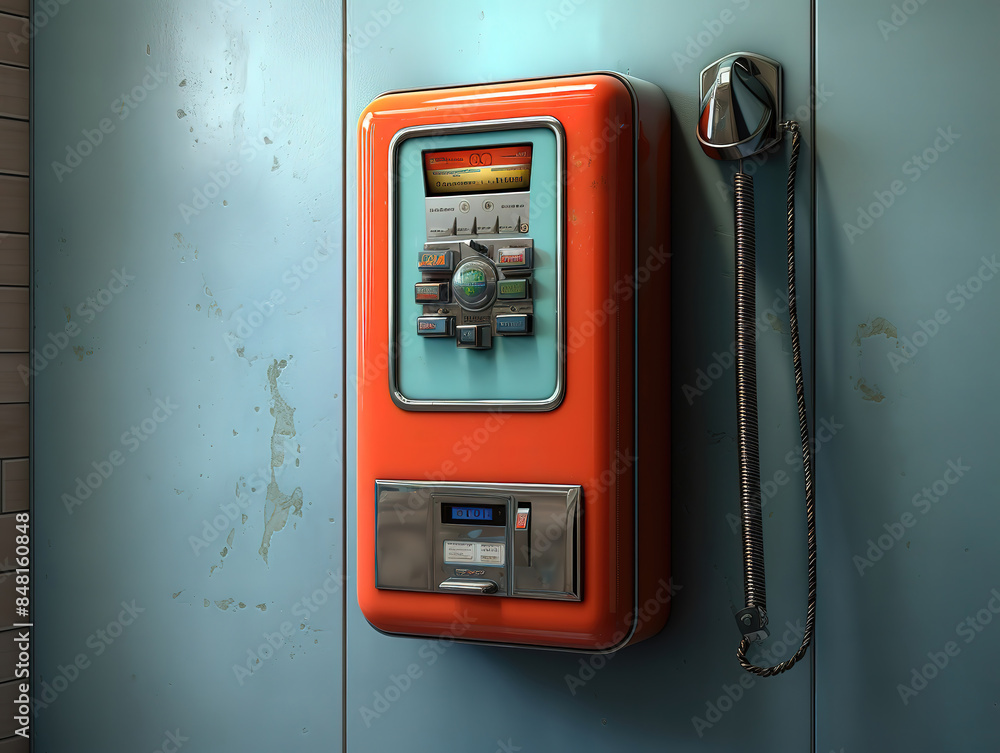 Payphone on the wall. Modern payphone for paid calls in a public place Payphone on the wall. Modern payphone for paid calls in a public place