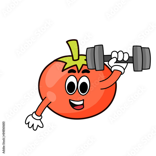 cartoon tomato illustration with cute expressions and style. for a healthy living logo or sticker