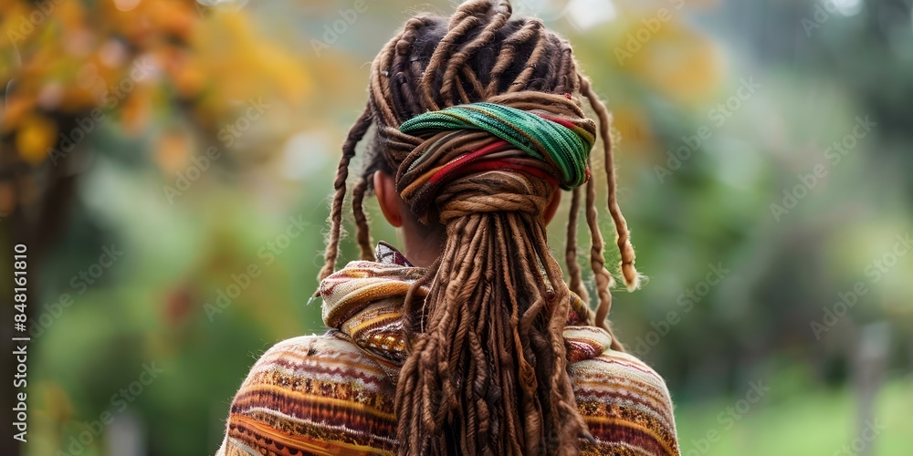 Dreadlocks from a Rastafarian perspective A rear view. Concept ...