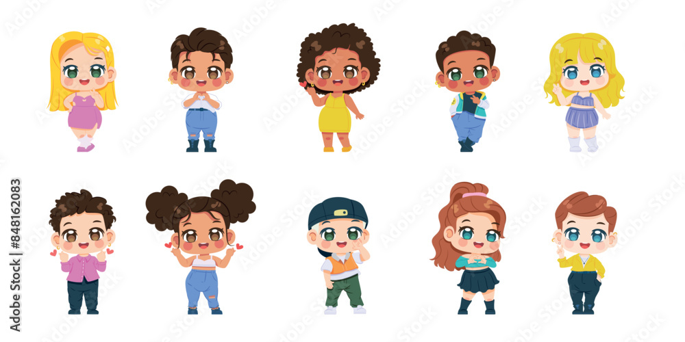 Vector Korean Cute Kpop Idol Culture Cartoon Set Illustration Isolated Vector Korean Cute Kpop Idol Culture Cartoon Set Illustration Isolated