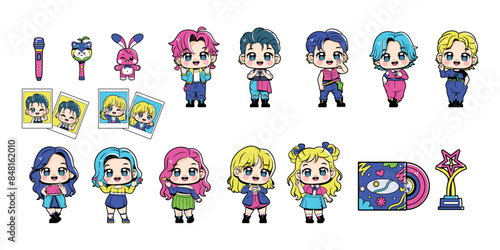 Vector Korean Cute Kpop Idol Culture Cartoon Set Illustration Isolated