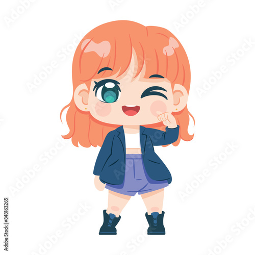 Vector Cute Character Girl Idol Kpop Cartoon Illustration Isolated