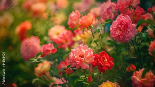 Floral blooms in a garden of roses