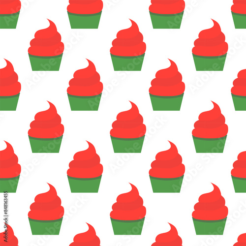 Seamless Pattern with Ice cream sorbet in cup. Summer time sweet food background. Vector flat illustration.
