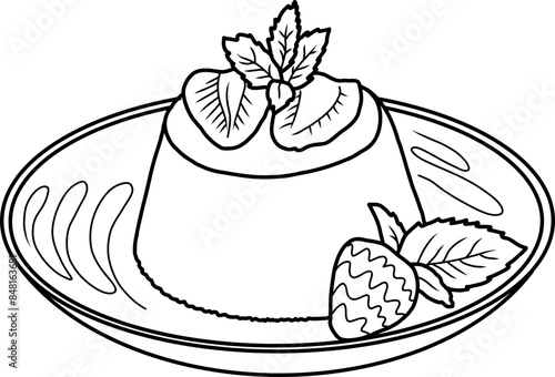 Panna cotta strawberry outline hand drawn.