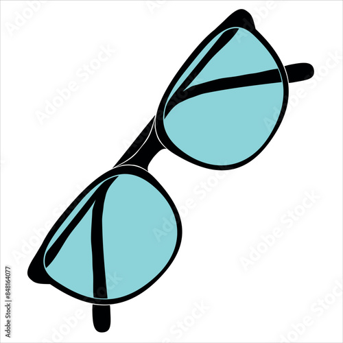 Black frame glasses with blue lenses - vector illustration